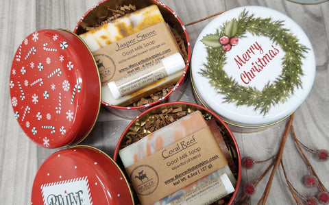 CHRISTMAS TIN Gift Set-soap + lip balm